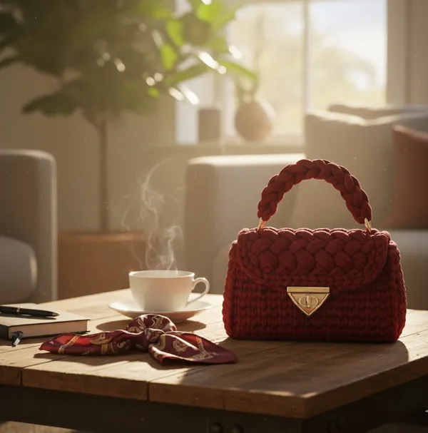 Wine_Woolen_Handmade_Premium_Quality_Crochet_Hand_Bag