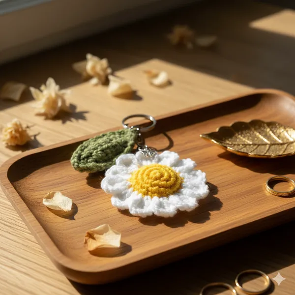 White_Woolen_Handmade_Premium_Quality_Crochet_Daisy_Keychain