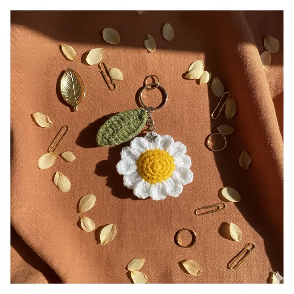 White_Woolen_Handmade_Premium_Quality_Crochet_Daisy_Keychain
