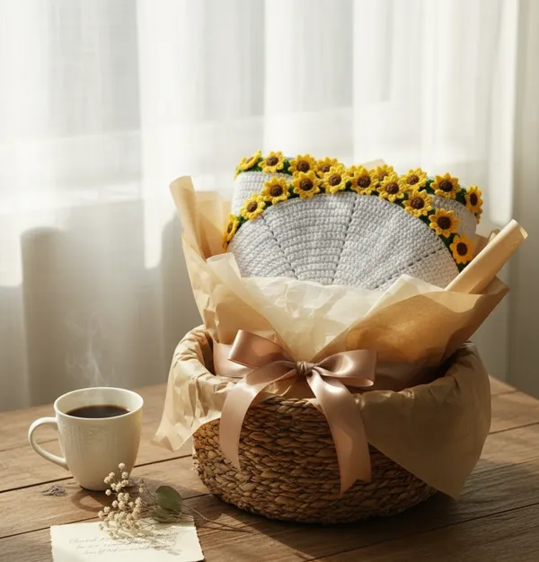 White_With_Yellow_Sun_Flower_Handmade_Premium_Quality_Crochet_Blanket_And_Bouquet(Sunflower)