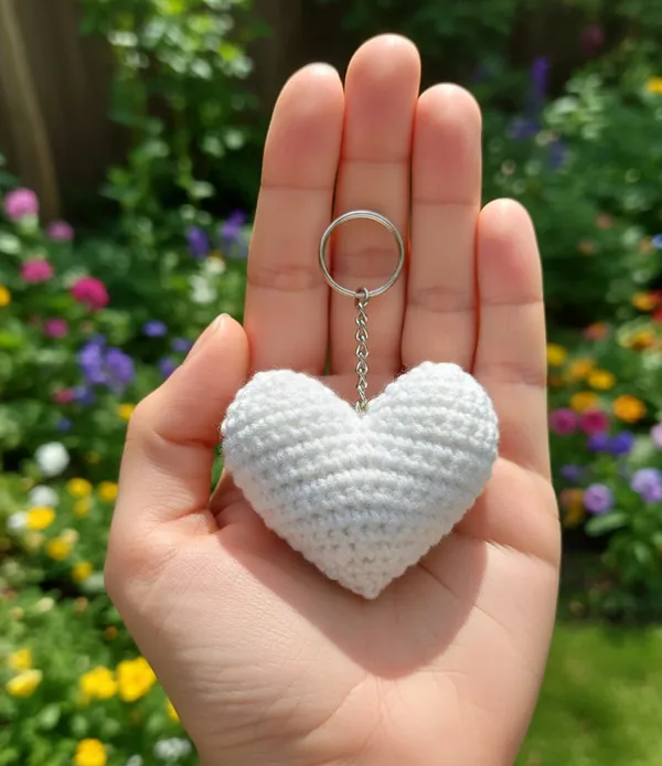 White_Woolen_Handmade_Premium_Quality_Heart_Keychain