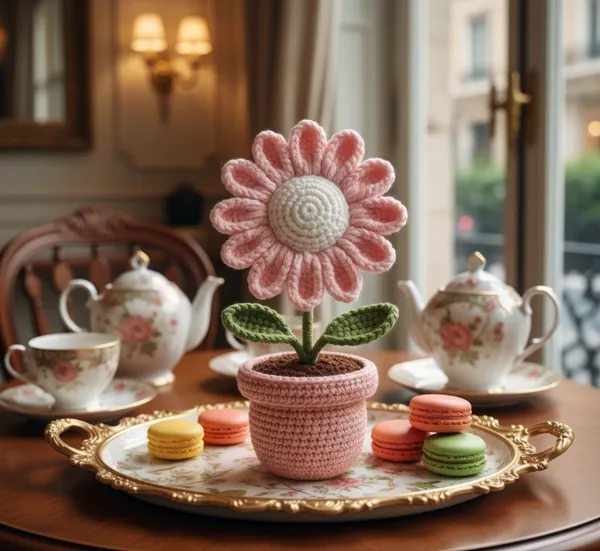 Pink_Woolen_Handmade_Premium_Quality_Crochet_Daisy_Flower_Pot