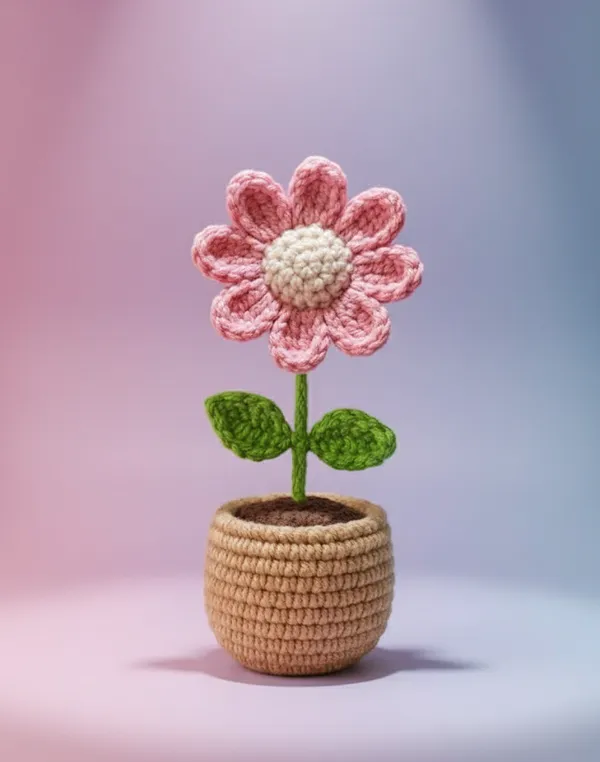 Pink_Woolen_Handmade_Premium_Quality_Crochet_Daisy_Flower_Pot