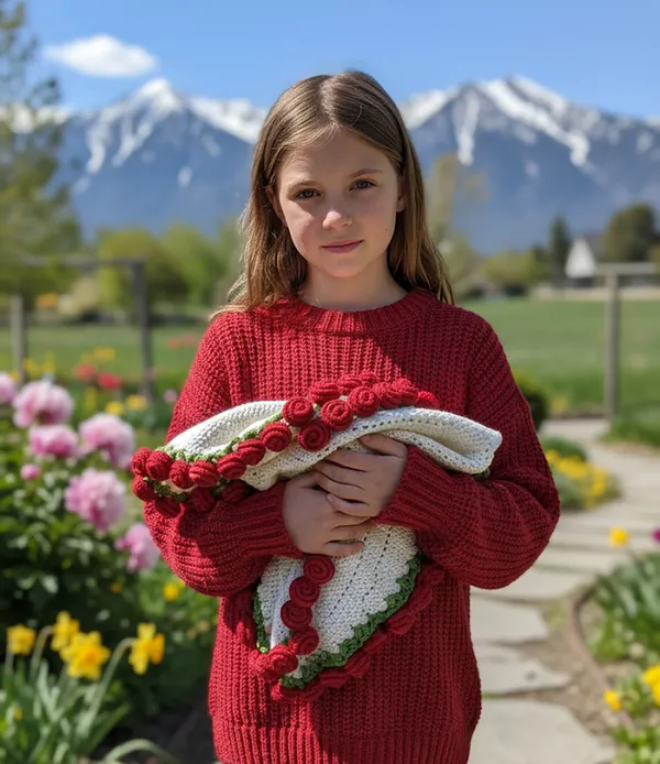 White_With_Red_Rose_Handmade_Premium_Quality_Crochet_Blanket_And_Bouquet(Rose)