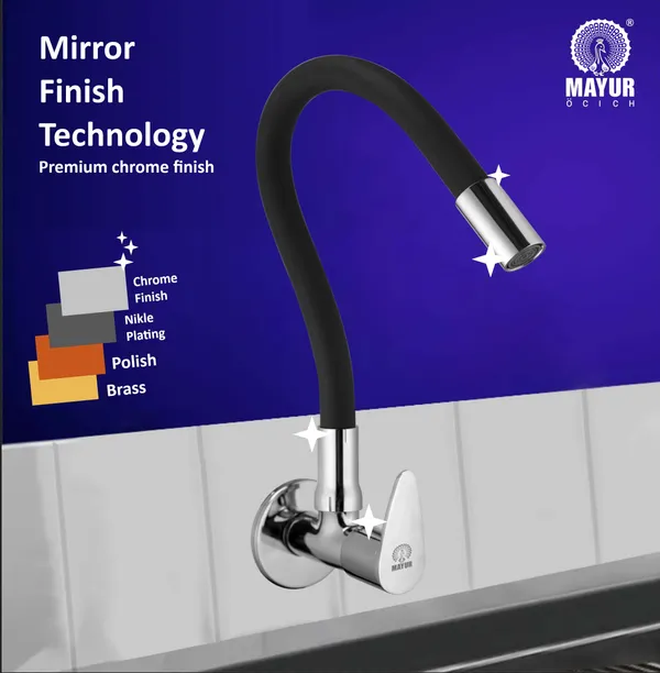 MAYUR_ÖCICH_Brass_Kitchen_Tap_For_Sink_|_Flexible_Swivel_Spout_|_Chrome_&_Matte_Black_|_Cold_Water_Sink_Cock_|_Premium_Brass_+_Silicone_|_10_Years_Warranty_(TRENDY-1501-Sf)