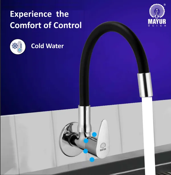 MAYUR_ÖCICH_Brass_Kitchen_Tap_For_Sink_|_Flexible_Swivel_Spout_|_Chrome_&_Matte_Black_|_Cold_Water_Sink_Cock_|_Premium_Brass_+_Silicone_|_10_Years_Warranty_(TRENDY-1501-Sf)