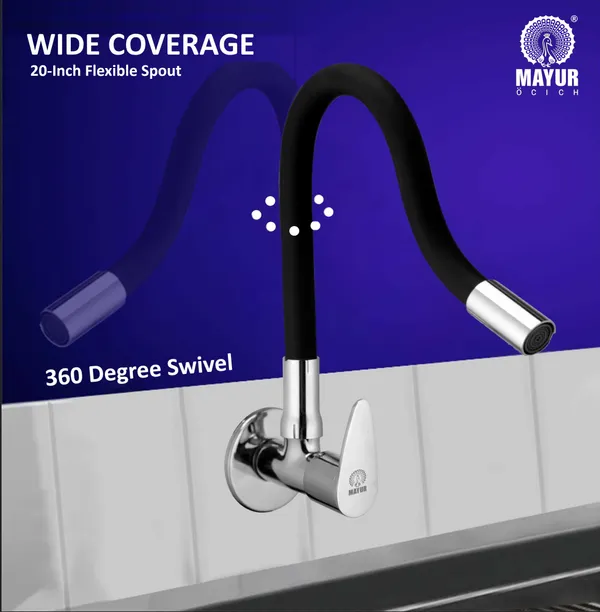 MAYUR_ÖCICH_Brass_Kitchen_Tap_For_Sink_|_Flexible_Swivel_Spout_|_Chrome_&_Matte_Black_|_Cold_Water_Sink_Cock_|_Premium_Brass_+_Silicone_|_10_Years_Warranty_(TRENDY-1501-Sf)