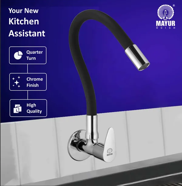MAYUR_ÖCICH_Brass_Kitchen_Tap_For_Sink_|_Flexible_Swivel_Spout_|_Chrome_&_Matte_Black_|_Cold_Water_Sink_Cock_|_Premium_Brass_+_Silicone_|_10_Years_Warranty_(TRENDY-1501-Sf)