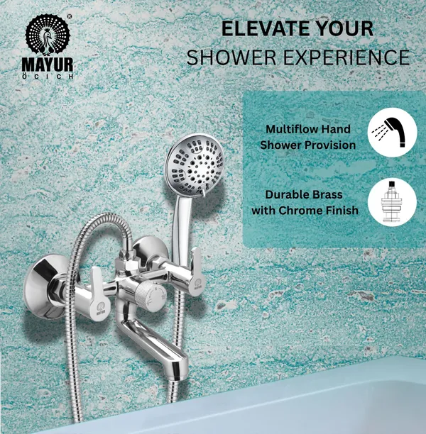 MAYUR_ÖCICH_Brass_Wall_Mixer_Tap_For_Bathroom_With_5-Function_Hand_Shower,_1.5M_Ss_Hose_&_Hook_(Fusion)_|_Chrome_Finish_Hot_&_Cold_Water_Mixer,_Wall_Mounted,_10-Year_Warranty