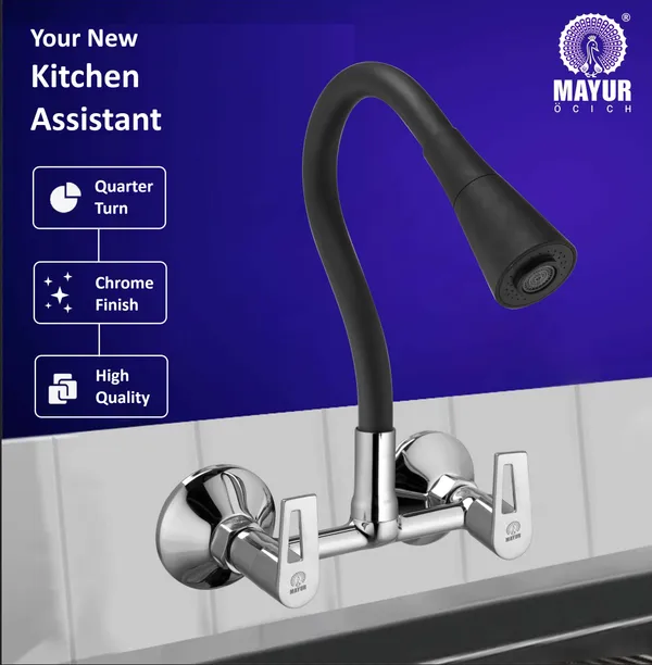 MAYUR_ÖCICH_Brass_Kitchen_Sink_Mixer_Tap_With_Flexible_Dual_Flow_Spout_|_Hot_&_Cold_Wall_Mounted_Faucet_With_360_Swivel_&_Twist_Function_|_Chrome_Finish,_Dual_Handle,_10-Year_Warranty