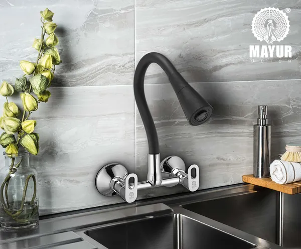 MAYUR_ÖCICH_Brass_Kitchen_Sink_Mixer_Tap_With_Flexible_Dual_Flow_Spout_|_Hot_&_Cold_Wall_Mounted_Faucet_With_360_Swivel_&_Twist_Function_|_Chrome_Finish,_Dual_Handle,_10-Year_Warranty
