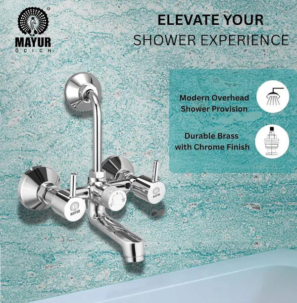 MAYUR_ÖCICH_Brass_Wall_Mixer_Tap_For_Bathroom_With_Overhead_Shower_Arrangement_|_Chrome_Finish,_Hot_&_Cold_Water_Mixer,_10-Year_Warranty
