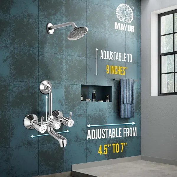 MAYUR_ÖCICH_Brass_Wall_Mixer_Tap_For_Bathroom_With_Overhead_Shower_Arrangement_|_Chrome_Finish,_Hot_&_Cold_Water_Mixer,_10-Year_Warranty