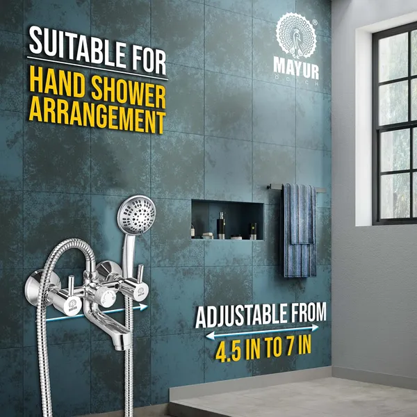 MAYUR_ÖCICH_Brass_Wall_Mixer_Tap_For_Bathroom_With_5-Function_Hand_Shower,_1.5M_Ss_Hose_&_Hook_(FLARE)_|_Chrome_Finish_Hot_&_Cold_Water_Mixer,_Wall_Mounted,_10-Year_Warranty