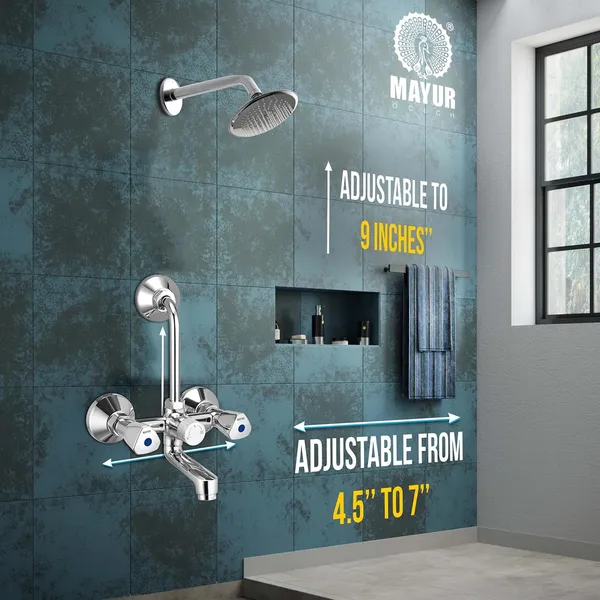 MAYUR_ÖCICH_Brass_Wall_Mixer_Tap_For_Bathroom_With_Overhead_Shower_Arrangement_|_Chrome_Finish,_Hot_&_Cold_Water_Mixer,_10-Year_Warranty