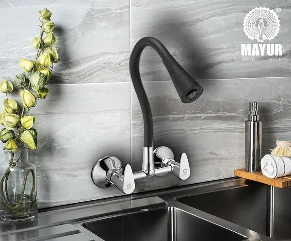 MAYUR_ÖCICH_Brass_Kitchen_Sink_Mixer_Tap_With_Flexible_Dual_Flow_Spout_|_Hot_&_Cold_Wall_Mounted_Faucet_With_360_Swivel_&_Twist_Function_|_Chrome_Finish,_Dual_Handle,_10-Year_Warranty