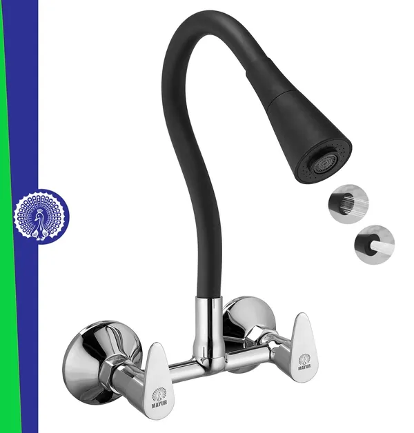 MAYUR_ÖCICH_Brass_Kitchen_Sink_Mixer_Tap_With_Flexible_Dual_Flow_Spout_|_Hot_&_Cold_Wall_Mounted_Faucet_With_360_Swivel_&_Twist_Function_|_Chrome_Finish,_Dual_Handle,_10-Year_Warranty