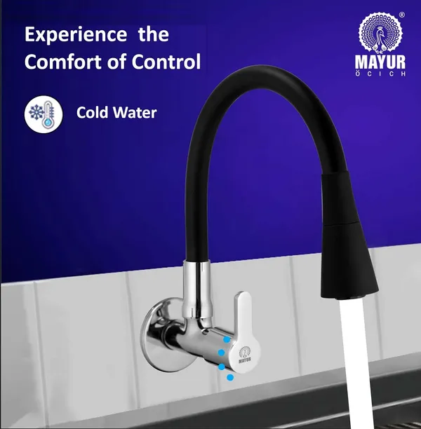 MAYUR_ÖCICH_Brass_Kitchen_Sink_Tap_Faucet_With_Flexible_Dual_Flow_Silicone_Spout_|_360_Swivel_|_Chrome_&_Matte_Black_Finish_|_Cold_Water_Wall_Mounted_Faucet_With_Flange_|_10-Year_Warranty_(Fusion)
