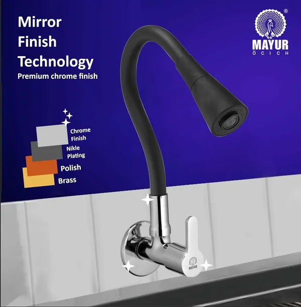 MAYUR_ÖCICH_Brass_Kitchen_Sink_Tap_Faucet_With_Flexible_Dual_Flow_Silicone_Spout_|_360_Swivel_|_Chrome_&_Matte_Black_Finish_|_Cold_Water_Wall_Mounted_Faucet_With_Flange_|_10-Year_Warranty_(Fusion)