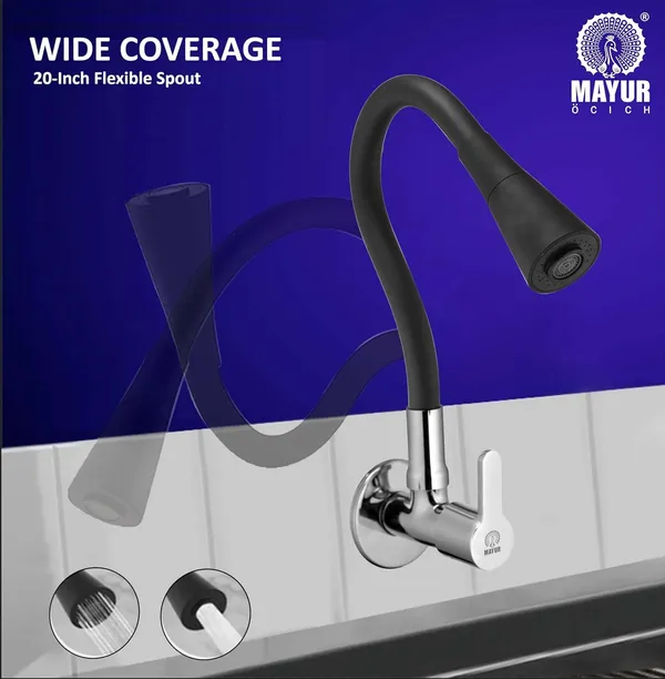 MAYUR_ÖCICH_Brass_Kitchen_Sink_Tap_Faucet_With_Flexible_Dual_Flow_Silicone_Spout_|_360_Swivel_|_Chrome_&_Matte_Black_Finish_|_Cold_Water_Wall_Mounted_Faucet_With_Flange_|_10-Year_Warranty_(Fusion)
