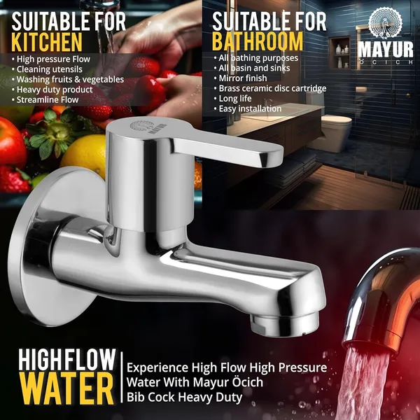 Silver_Brass_Short_Body_Bib_Tap_With_Wall_Flange_For_Bathroom_And_Kitchen_(Fusion-2202)_10_Year_Warranty