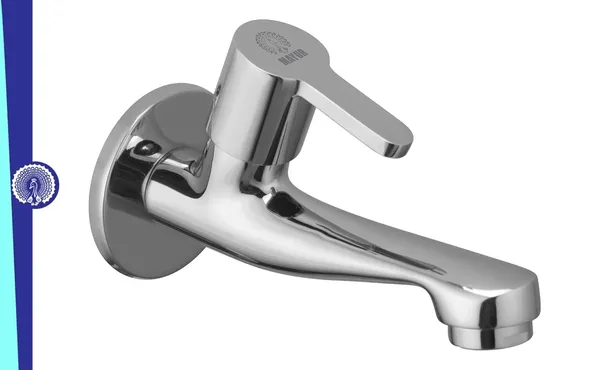 Silver_Brass_Long_Body_Bib_Tap_For_Bathroom_And_Kitchen_With_Wall_Flange_(Fusion-2206)_10_Years_Warranty