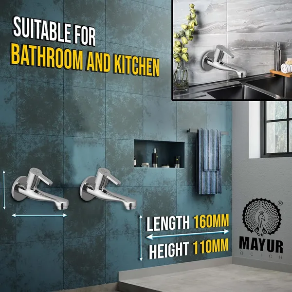 Silver_Brass_Long_Body_Bib_Tap_For_Bathroom_And_Kitchen_With_Wall_Flange_(Fusion-2206)_10_Years_Warranty