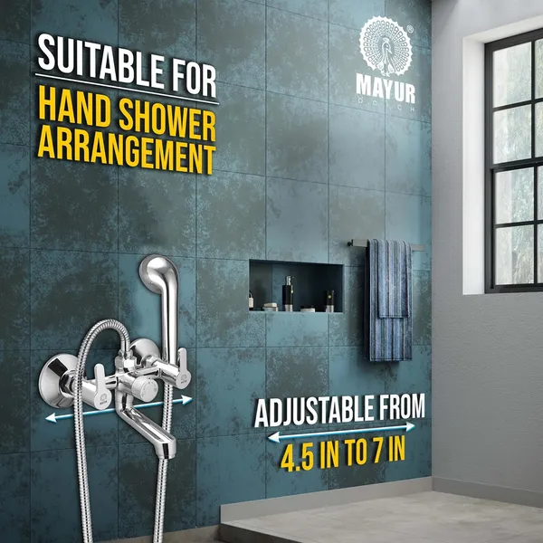 MAYUR_ÖCICH_Brass_Wall_Mixer_Tap_For_Bathroom_With_5-Function_Hand_Shower,_1.5M_Ss_Hose_&_Hook_(Fusion)_|_Chrome_Finish_Hot_&_Cold_Water_Mixer,_Wall_Mounted,_10-Year_Warranty