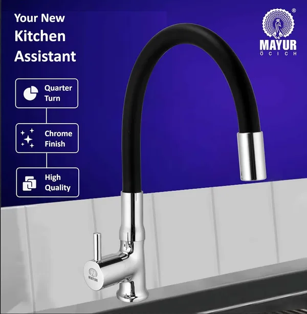 MAYUR_ÖCICH_Brass_Swan_Neck_Kitchen_Sink_Tap_With_Flexible_Silicone_Swivel_Spout_|_360_Rotation_|_Cold_Water_Faucet_|_Chrome_&_Matte_Black_Finish_|_10-Year_Warranty