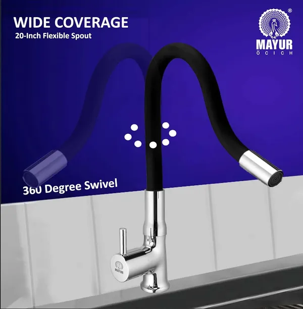 MAYUR_ÖCICH_Brass_Swan_Neck_Kitchen_Sink_Tap_With_Flexible_Silicone_Swivel_Spout_|_360_Rotation_|_Cold_Water_Faucet_|_Chrome_&_Matte_Black_Finish_|_10-Year_Warranty