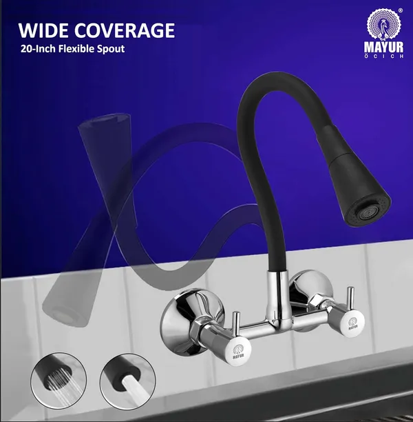 MAYUR_ÖCICH_Brass_Kitchen_Sink_Mixer_Tap_With_Flexible_Dual_Flow_Spout_|_Hot_&_Cold_Wall_Mounted_Faucet_With_360_Swivel_&_Twist_Function_|_Chrome_Finish,_Dual_Handle,_10-Year_Warranty