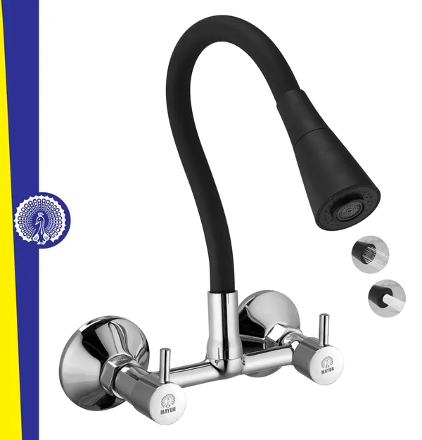 MAYUR_ÖCICH_Brass_Kitchen_Sink_Mixer_Tap_With_Flexible_Dual_Flow_Spout_|_Hot_&_Cold_Wall_Mounted_Faucet_With_360_Swivel_&_Twist_Function_|_Chrome_Finish,_Dual_Handle,_10-Year_Warranty
