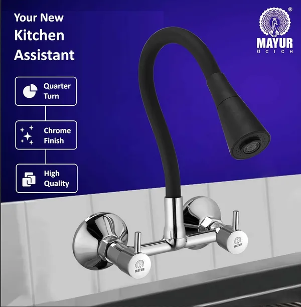 MAYUR_ÖCICH_Brass_Kitchen_Sink_Mixer_Tap_With_Flexible_Dual_Flow_Spout_|_Hot_&_Cold_Wall_Mounted_Faucet_With_360_Swivel_&_Twist_Function_|_Chrome_Finish,_Dual_Handle,_10-Year_Warranty