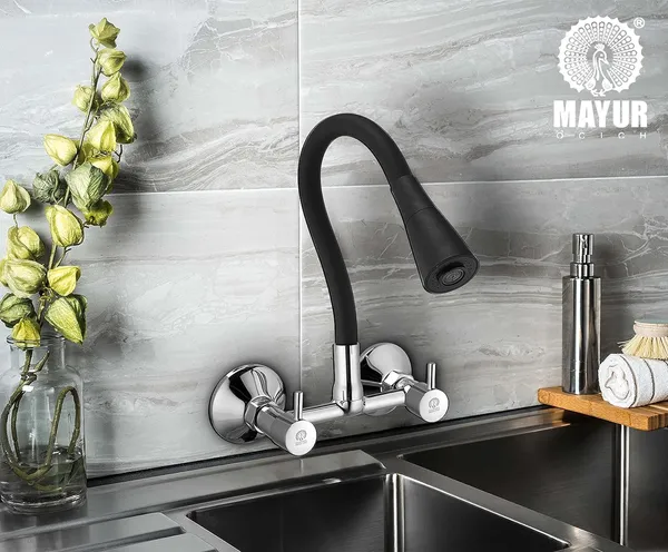 MAYUR_ÖCICH_Brass_Kitchen_Sink_Mixer_Tap_With_Flexible_Dual_Flow_Spout_|_Hot_&_Cold_Wall_Mounted_Faucet_With_360_Swivel_&_Twist_Function_|_Chrome_Finish,_Dual_Handle,_10-Year_Warranty