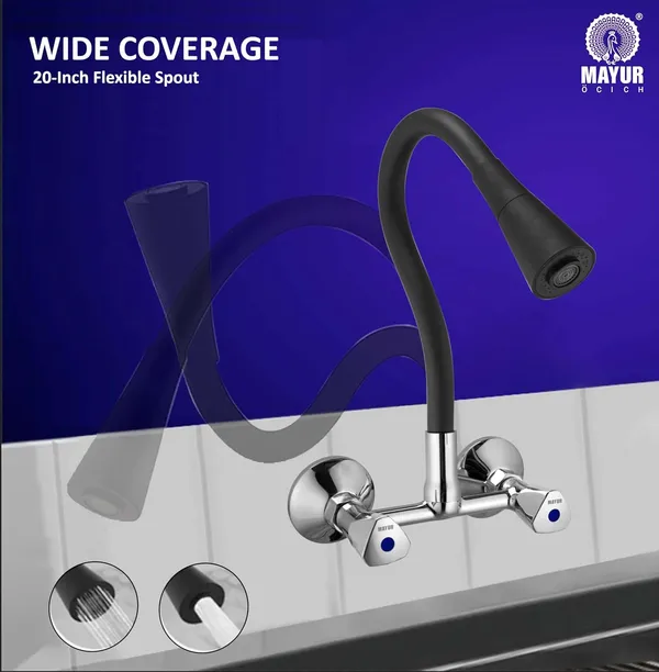 MAYUR_ÖCICH_Brass_Kitchen_Sink_Mixer_Tap_With_Flexible_Dual_Flow_Spout_|_Hot_&_Cold_Wall_Mounted_Faucet_With_360_Swivel_&_Twist_Function_|_Chrome_Finish,_Dual_Handle,_10-Year_Warranty
