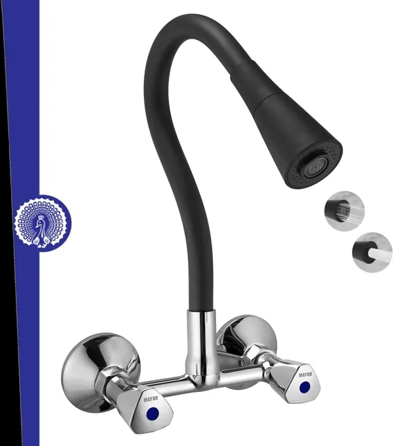 MAYUR_ÖCICH_Brass_Kitchen_Sink_Mixer_Tap_With_Flexible_Dual_Flow_Spout_|_Hot_&_Cold_Wall_Mounted_Faucet_With_360_Swivel_&_Twist_Function_|_Chrome_Finish,_Dual_Handle,_10-Year_Warranty