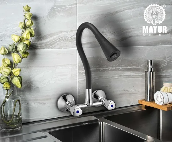 MAYUR_ÖCICH_Brass_Kitchen_Sink_Mixer_Tap_With_Flexible_Dual_Flow_Spout_|_Hot_&_Cold_Wall_Mounted_Faucet_With_360_Swivel_&_Twist_Function_|_Chrome_Finish,_Dual_Handle,_10-Year_Warranty