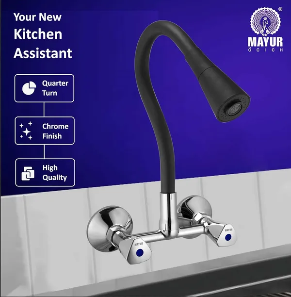 MAYUR_ÖCICH_Brass_Kitchen_Sink_Mixer_Tap_With_Flexible_Dual_Flow_Spout_|_Hot_&_Cold_Wall_Mounted_Faucet_With_360_Swivel_&_Twist_Function_|_Chrome_Finish,_Dual_Handle,_10-Year_Warranty