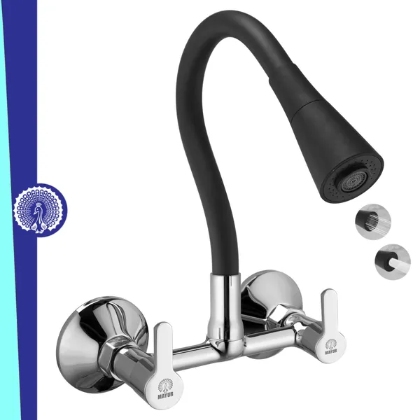 MAYUR_ÖCICH_Brass_Kitchen_Sink_Mixer_Tap_With_Flexible_Dual_Flow_Spout_|_Hot_&_Cold_Wall_Mounted_Faucet_With_360_Swivel_&_Twist_Function_|_Chrome_Finish,_Dual_Handle,_10-Year_Warranty