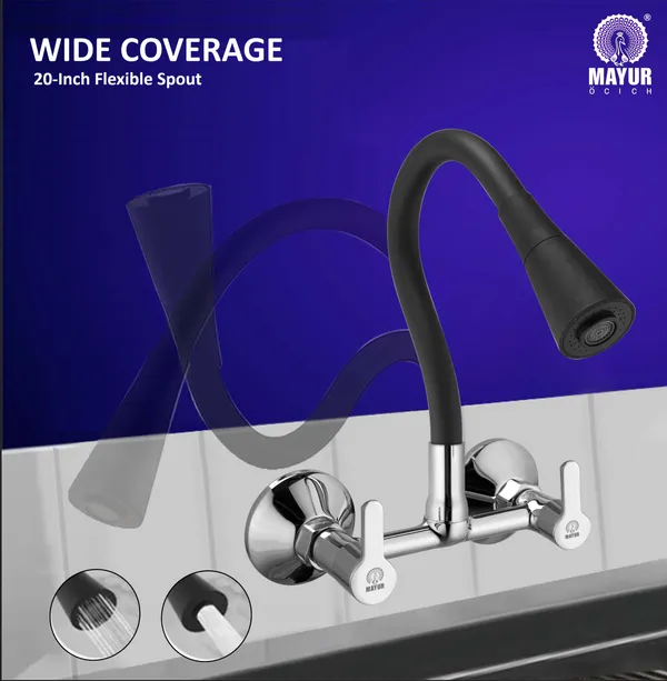 MAYUR_ÖCICH_Brass_Kitchen_Sink_Mixer_Tap_With_Flexible_Dual_Flow_Spout_|_Hot_&_Cold_Wall_Mounted_Faucet_With_360_Swivel_&_Twist_Function_|_Chrome_Finish,_Dual_Handle,_10-Year_Warranty