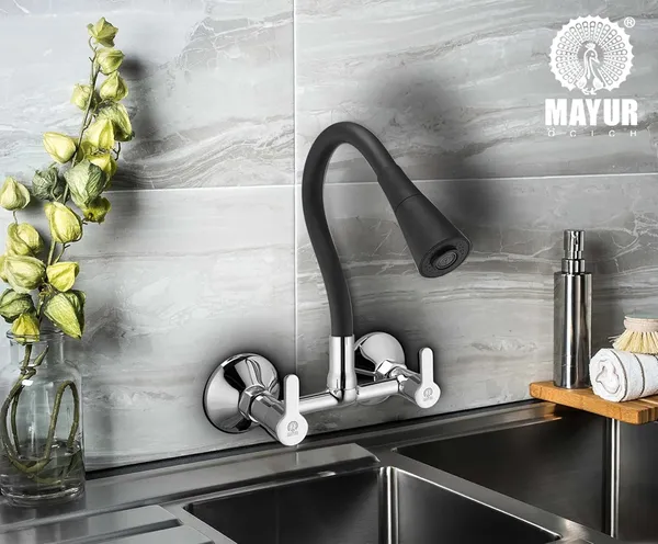 MAYUR_ÖCICH_Brass_Kitchen_Sink_Mixer_Tap_With_Flexible_Dual_Flow_Spout_|_Hot_&_Cold_Wall_Mounted_Faucet_With_360_Swivel_&_Twist_Function_|_Chrome_Finish,_Dual_Handle,_10-Year_Warranty