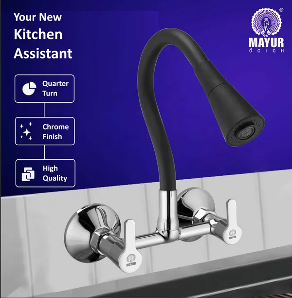 MAYUR_ÖCICH_Brass_Kitchen_Sink_Mixer_Tap_With_Flexible_Dual_Flow_Spout_|_Hot_&_Cold_Wall_Mounted_Faucet_With_360_Swivel_&_Twist_Function_|_Chrome_Finish,_Dual_Handle,_10-Year_Warranty