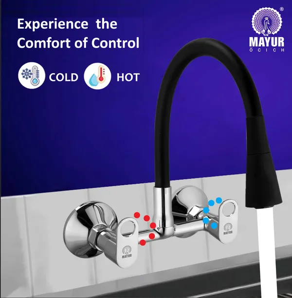 MAYUR_ÖCICH_Brass_Kitchen_Sink_Mixer_Tap_With_Flexible_Dual_Flow_Spout_|_Hot_&_Cold_Wall_Mounted_Faucet_With_360_Swivel_&_Twist_Function_|_Chrome_Finish,_Dual_Handle,_10-Year_Warranty