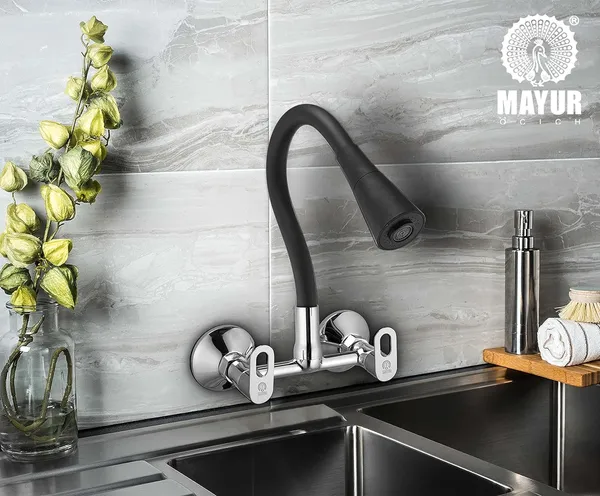 MAYUR_ÖCICH_Brass_Kitchen_Sink_Mixer_Tap_With_Flexible_Dual_Flow_Spout_|_Hot_&_Cold_Wall_Mounted_Faucet_With_360_Swivel_&_Twist_Function_|_Chrome_Finish,_Dual_Handle,_10-Year_Warranty