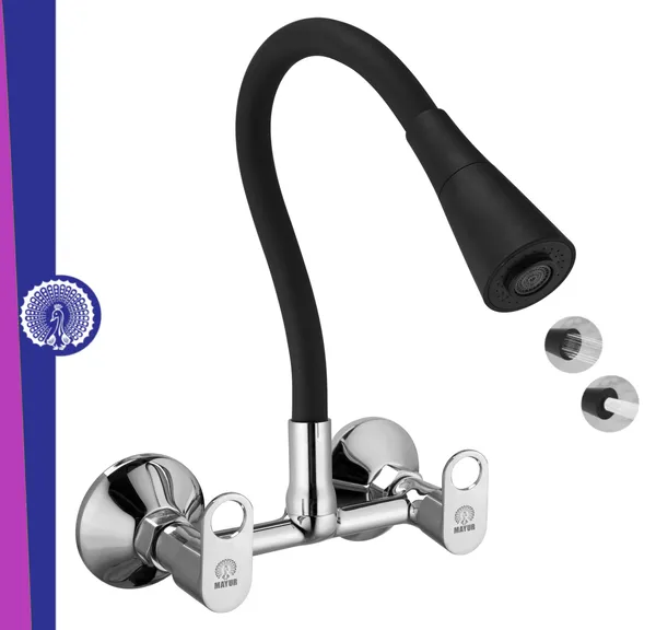 MAYUR_ÖCICH_Brass_Kitchen_Sink_Mixer_Tap_With_Flexible_Dual_Flow_Spout_|_Hot_&_Cold_Wall_Mounted_Faucet_With_360_Swivel_&_Twist_Function_|_Chrome_Finish,_Dual_Handle,_10-Year_Warranty