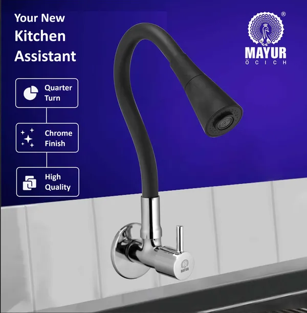MAYUR_ÖCICH_Brass_Kitchen_Sink_Tap_Faucet_With_Flexible_Dual_Flow_Silicone_Spout_|_360_Swivel_|_Chrome_&_Matte_Black_Finish_|_Cold_Water_Wall_Mounted_Faucet_With_Flange_|_10-Year_Warranty_(FLARE)
