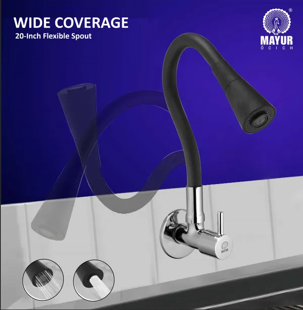 MAYUR_ÖCICH_Brass_Kitchen_Sink_Tap_Faucet_With_Flexible_Dual_Flow_Silicone_Spout_|_360_Swivel_|_Chrome_&_Matte_Black_Finish_|_Cold_Water_Wall_Mounted_Faucet_With_Flange_|_10-Year_Warranty_(FLARE)
