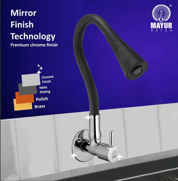 MAYUR_ÖCICH_Brass_Kitchen_Sink_Tap_Faucet_With_Flexible_Dual_Flow_Silicone_Spout_|_360_Swivel_|_Chrome_&_Matte_Black_Finish_|_Cold_Water_Wall_Mounted_Faucet_With_Flange_|_10-Year_Warranty_(FLARE)