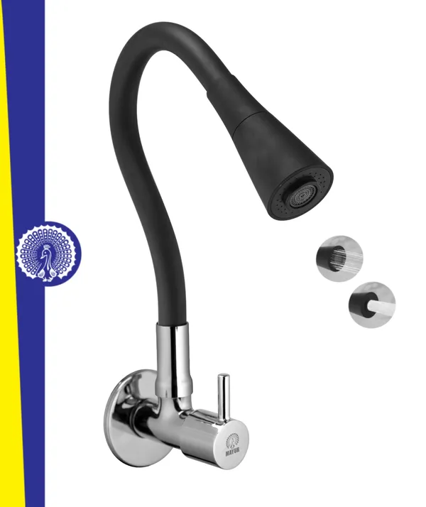 MAYUR_ÖCICH_Brass_Kitchen_Sink_Tap_Faucet_With_Flexible_Dual_Flow_Silicone_Spout_|_360_Swivel_|_Chrome_&_Matte_Black_Finish_|_Cold_Water_Wall_Mounted_Faucet_With_Flange_|_10-Year_Warranty_(FLARE)