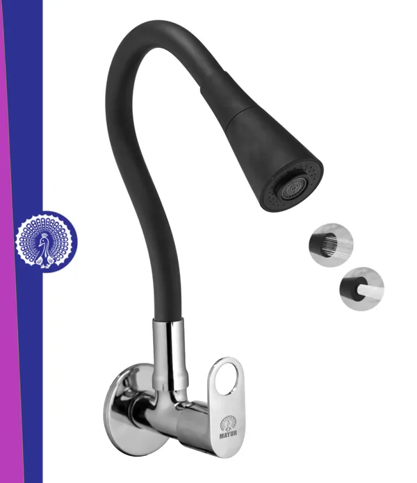 MAYUR_ÖCICH_Brass_Kitchen_Sink_Tap_Faucet_With_Flexible_Dual_Flow_Silicone_Spout_|_360_Swivel_|_Chrome_&_Matte_Black_Finish_|_Cold_Water_Wall_Mounted_Faucet_With_Flange_|_10-Year_Warranty_(ORNIX)